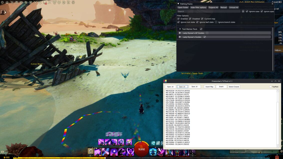 Using TaimiHUD to preview a path being authored by TrlTool